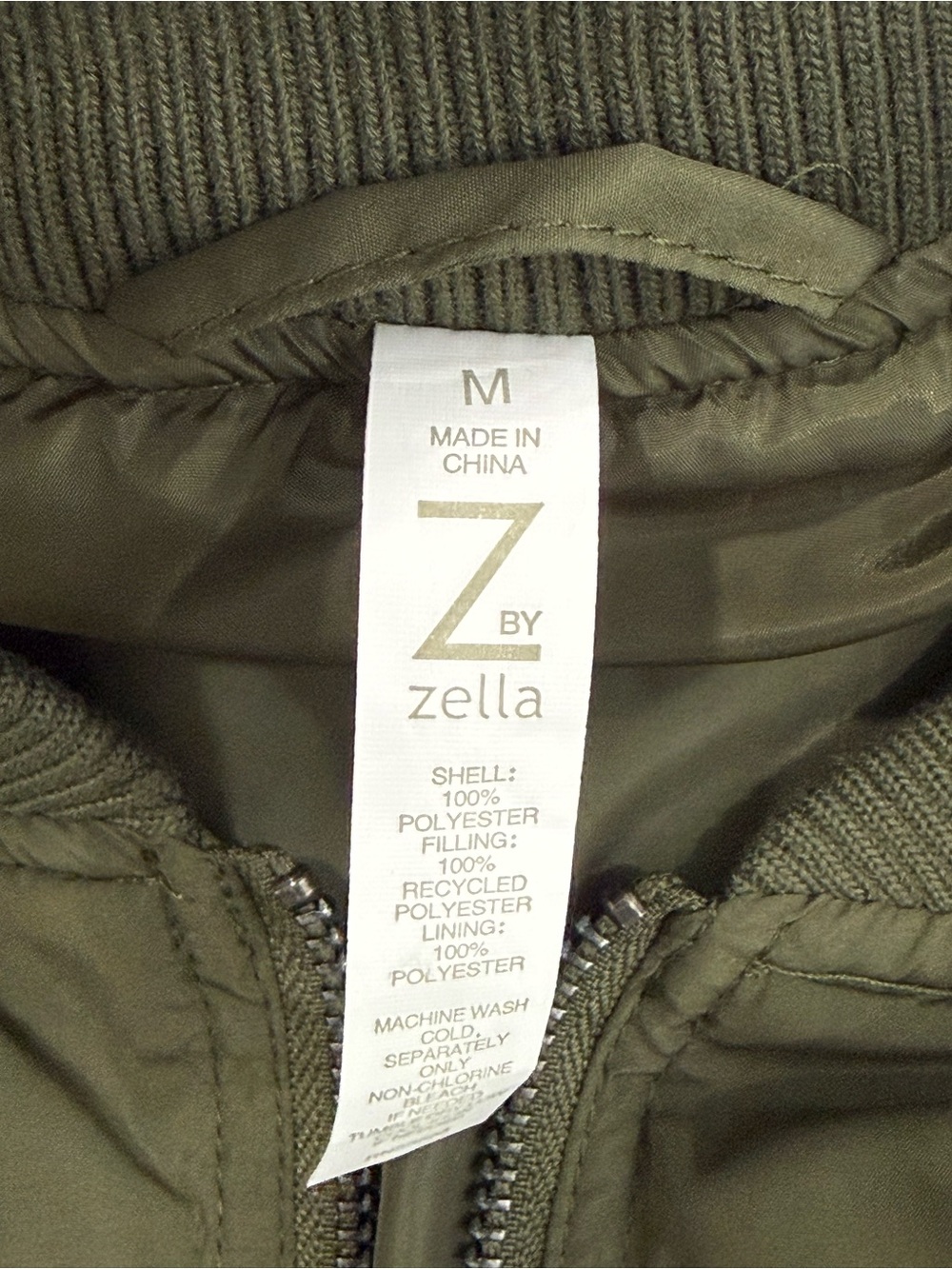 Z by Zella Ruched Sleeve Bomber Jacket Olive Green Size Medium NWT - Picture 10 of 11